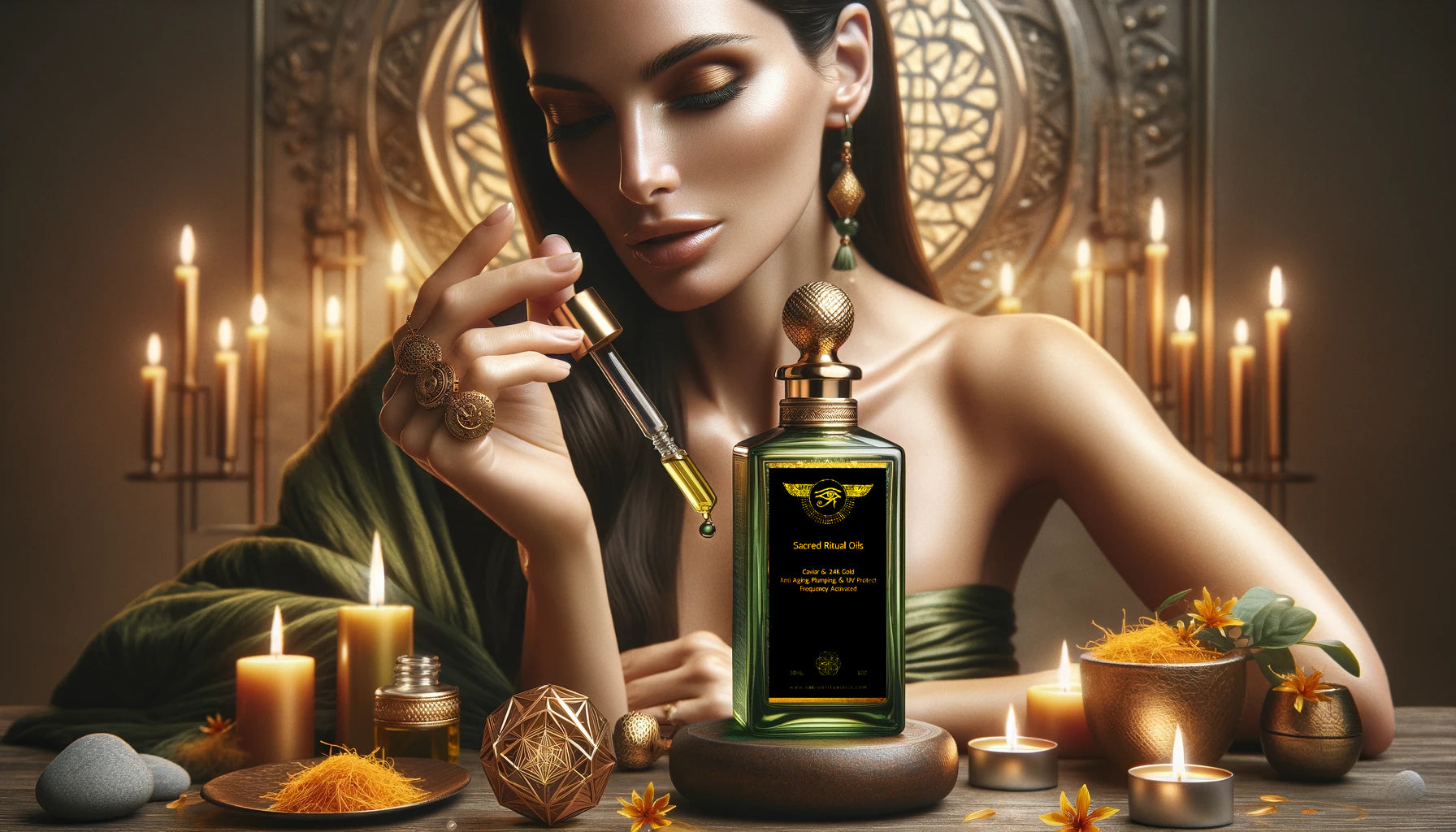 Discover Timeless Beauty: Sacred Green Caviar & 24K Gold Anti-Aging, Plumping, & UV Protect ULTRA Premium Essential Oil