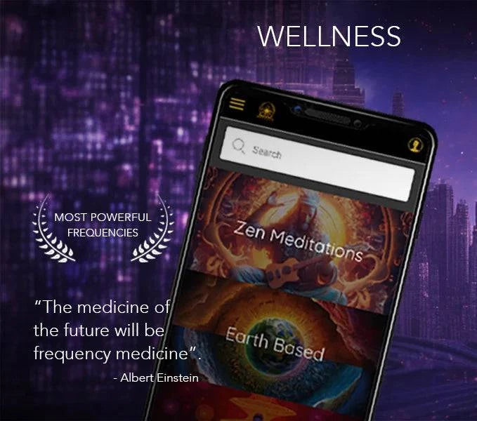 PEMF HEALING frequency healing app on smartphone featuring Zen Meditations and Earth Based options