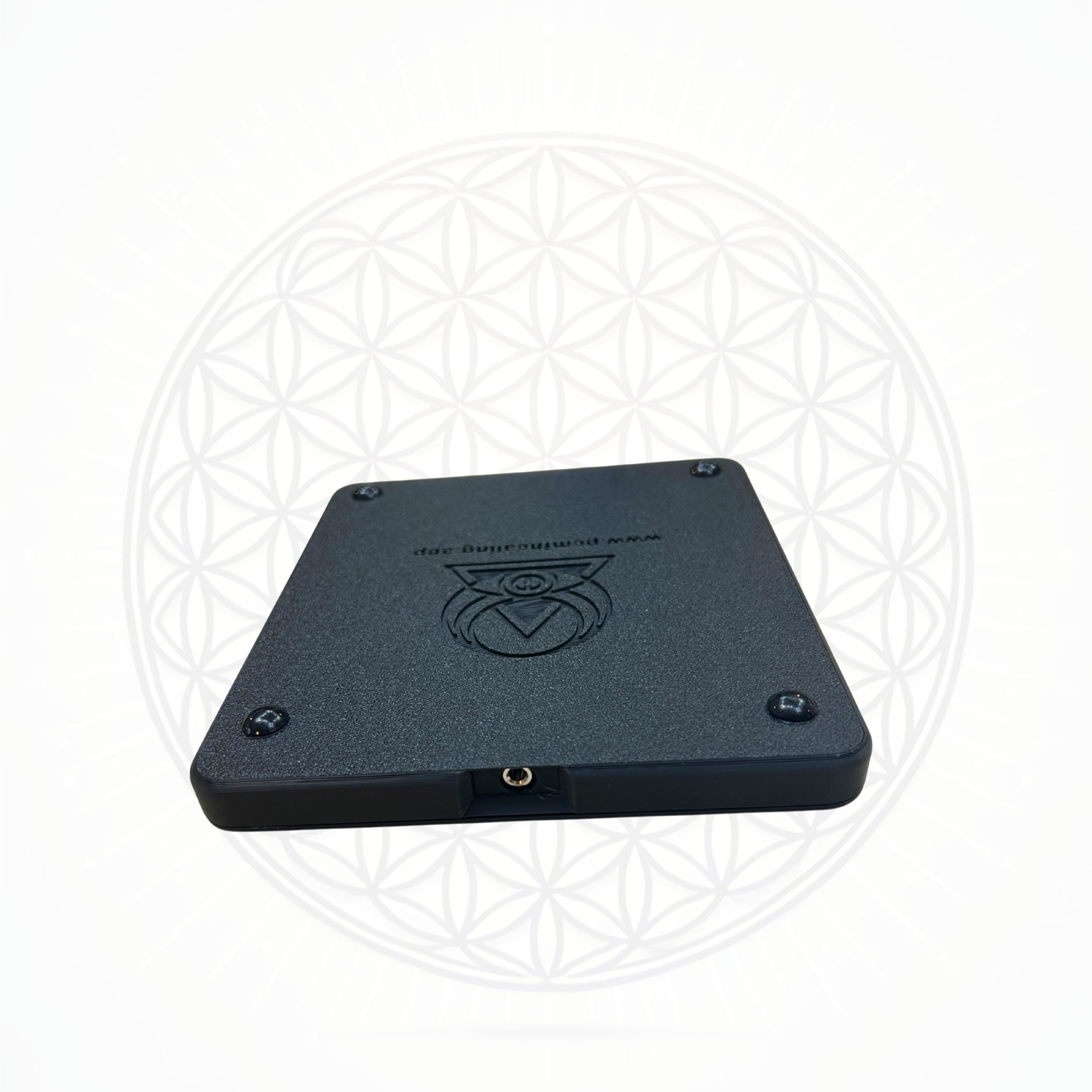 Sacred Ritual Oils Metatronic Flower of Life Frequency Imprinter black square device with engraved logo
